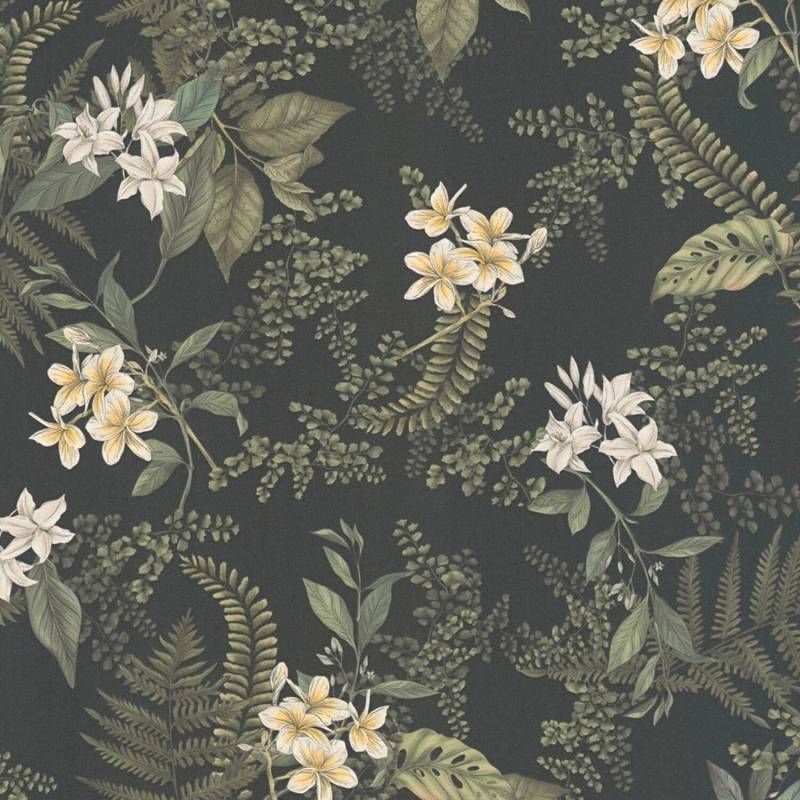 PROFHOME 394244-GU Blumen Tapete Floral Matt Schwarz Weiß Gelb 0,53 m x 10,05 m 5,33 m2 Schwarz von Profhome
