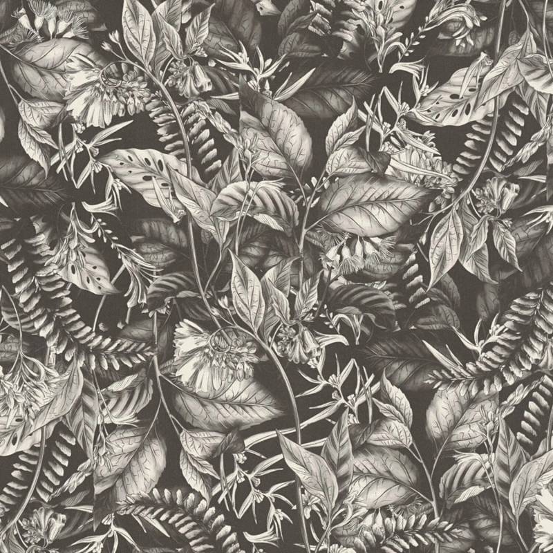 PROFHOME 394252-GU Blumen Tapete Dschungel Matt Schwarz Weiß 0,53 m x 10,05 m 5,33 m2 Schwarz von Profhome
