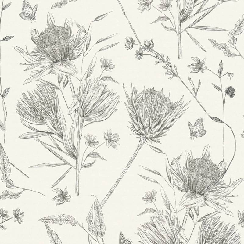 PROFHOME 394272-GU Blumen Tapete Floral Matt Weiß Schwarz 0,53 m x 10,05 m 5,33 m2 Weiß von Profhome