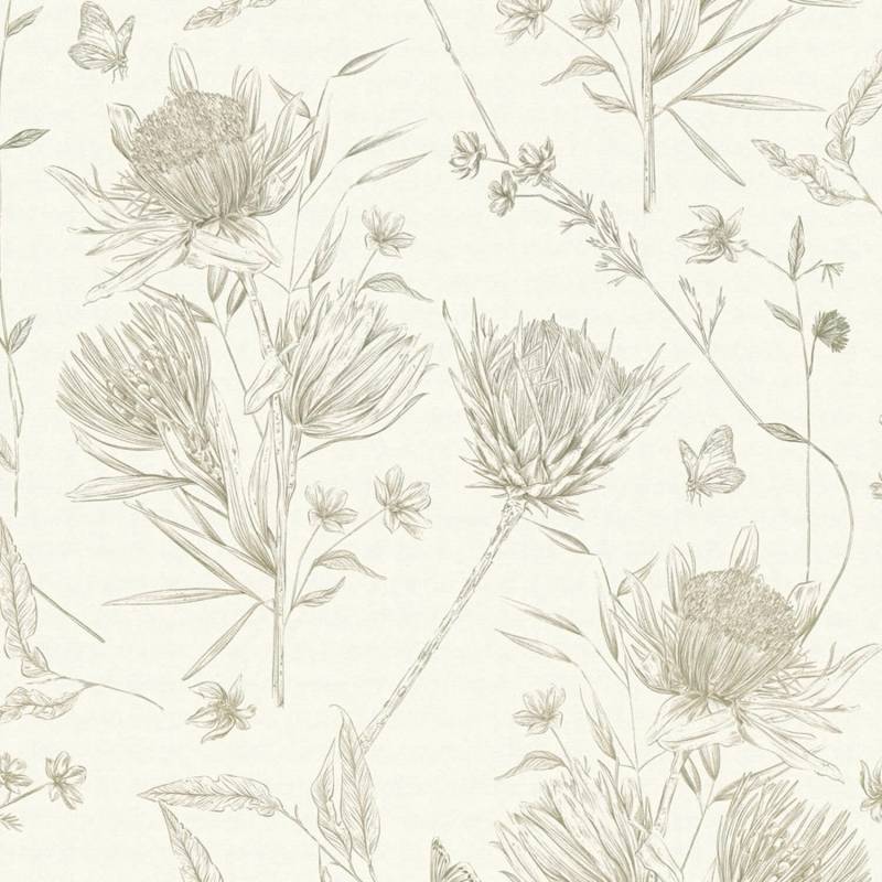 PROFHOME 394273-GU Blumen Tapete Floral Matt Weiß Grün 0,53 m x 10,05 m 5,33 m2 Weiß von Profhome