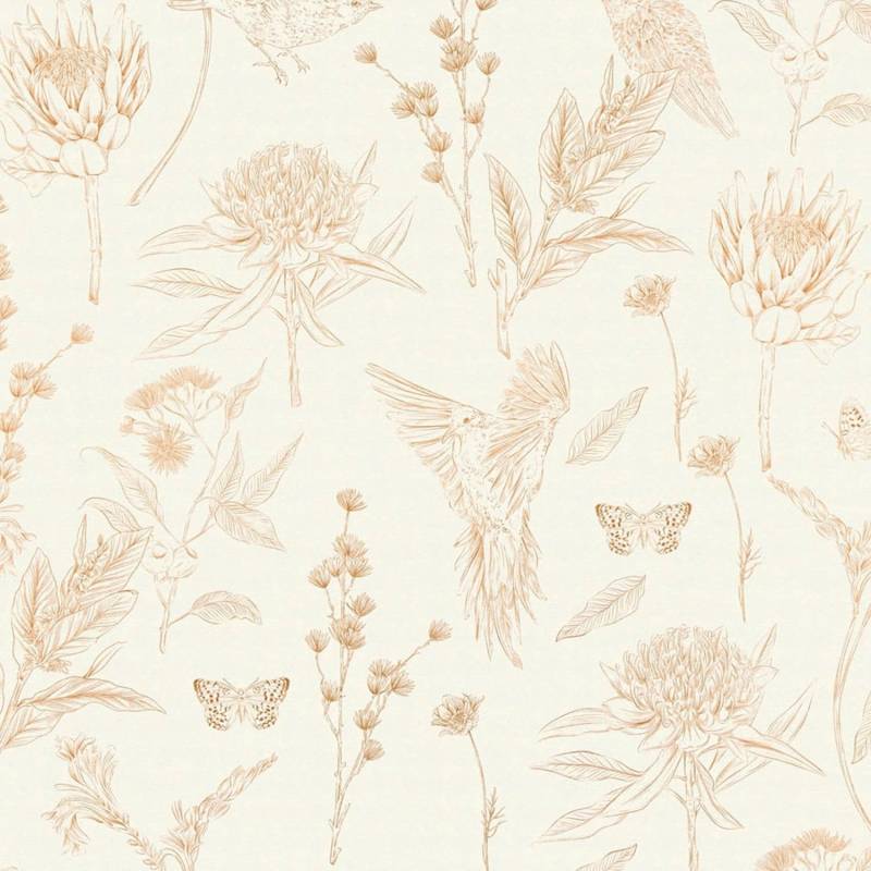 PROFHOME 394291-GU Vogel Tapete Blumen Matt Weiß Braun Beige Orange 0,53 m x 10,05 m 5,33 m2 Weiß von Profhome