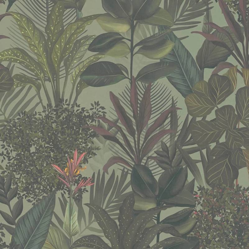 PROFHOME 394331-GU Blumen Tapete Dschungel Matt Grün Violett Oliv-Braun 0,53 m x 10,05 m 5,33 m2 Grün von Profhome