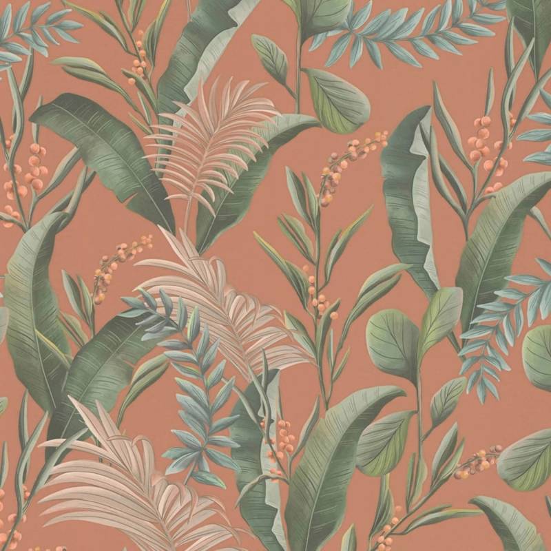 PROFHOME 394362-GU Blumen Tapete Floral Matt Orange Rot Grün Beige 0,53 m x 10,05 m 5,33 m2 Orange von Profhome