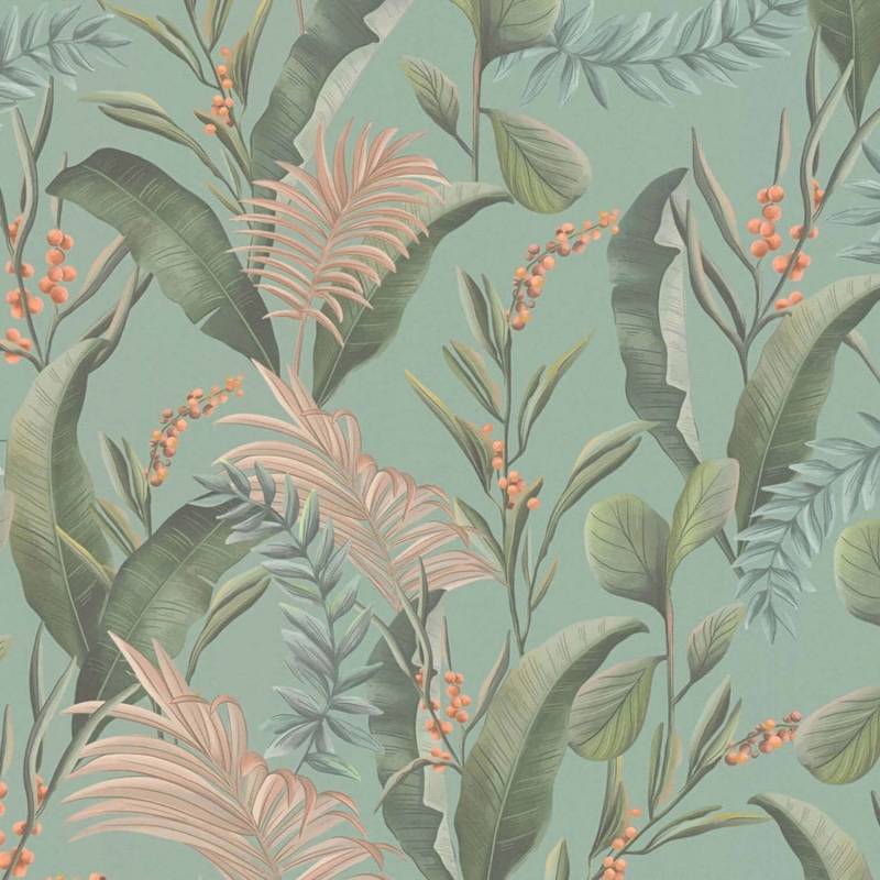 PROFHOME 394364-GU Blumen Tapete Floral Matt Blau Grün Beige Rosa 0,53 m x 10,05 m 5,33 m2 Blau von Profhome
