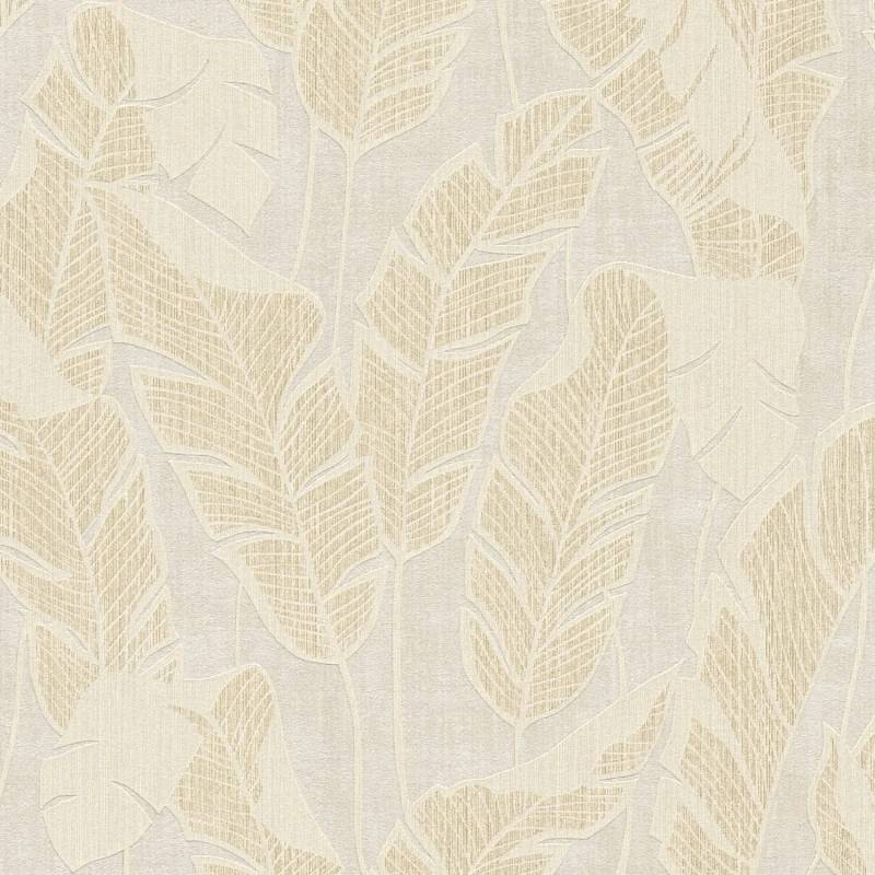 PROFHOME 395025-GU Natur Tapete Floral glänzend Weiß Beige Gold 0,53 m x 10,05 m 5,33 m2 Weiß von Profhome