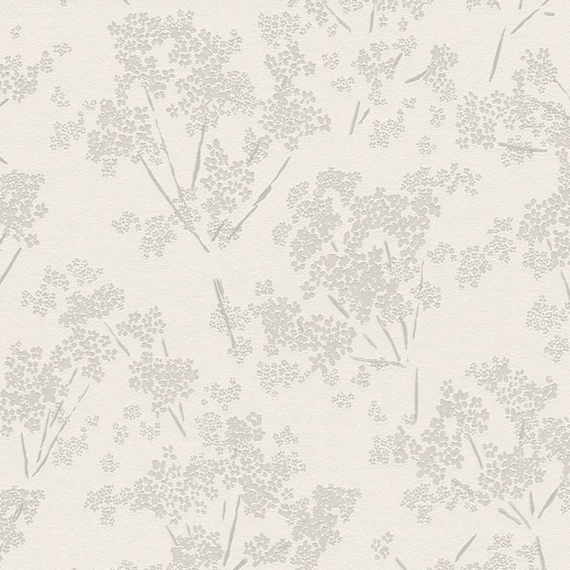 PROFHOME 395483-GU Blumen Tapete Floral Schimmernd Weiß Grau 0,53 m x 10,05 m 5,33 m2 Weiß von Profhome
