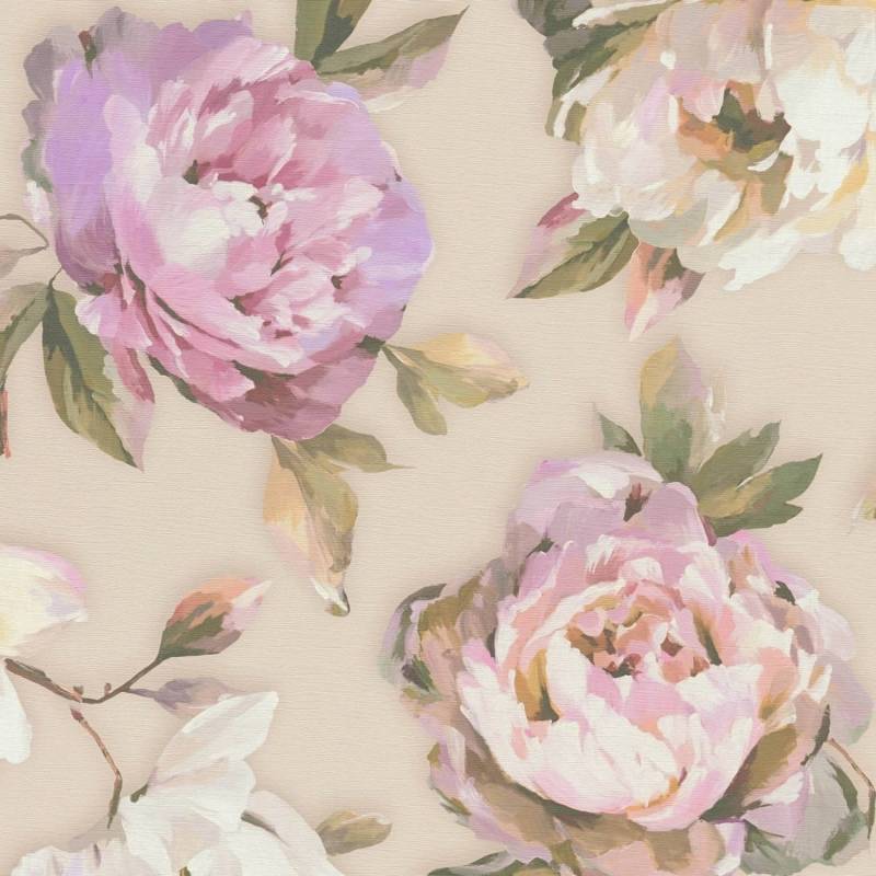 PROFHOME 396081-GU Blumen Tapete Floral Matt Violett Pink Grün Beige 0,53 m x 10,05 m 5,33 m2 Violett von Profhome