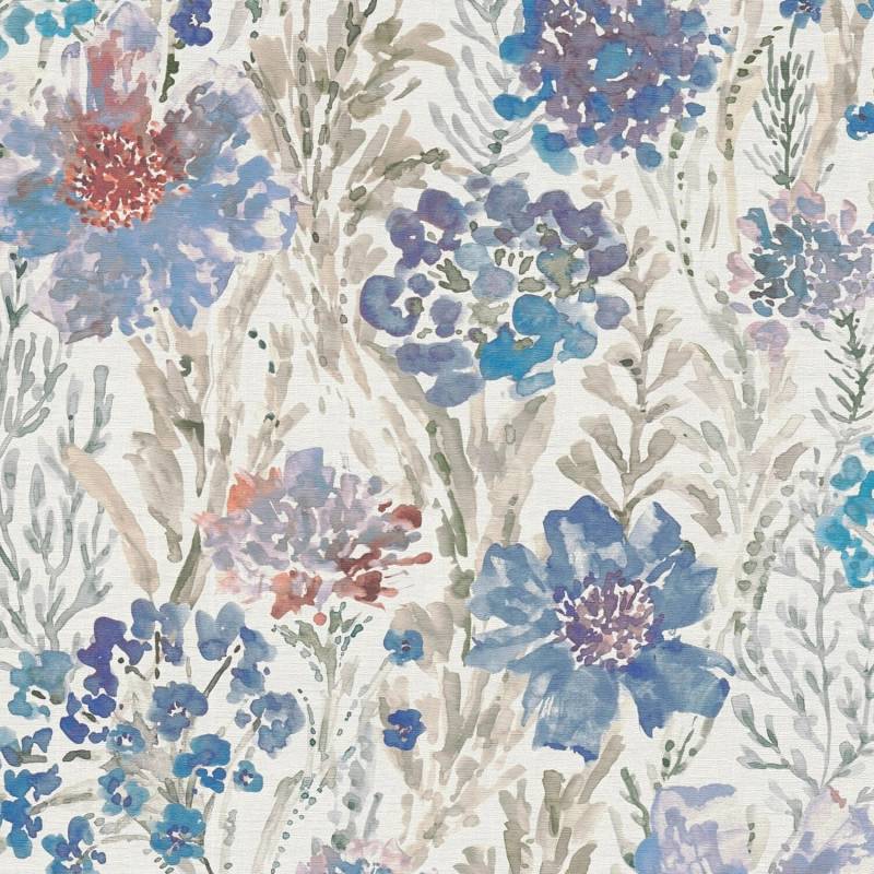 PROFHOME 396953-GU Blumen Tapete Aquarell-Stil Matt Blau Weiß Grau 0,53 m x 10,05 m 5,33 m2 Blau von Profhome