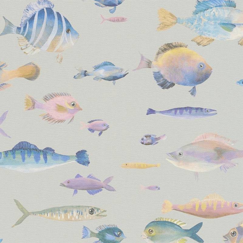 PROFHOME 396964-GU Kinder Tapete Tiermotiv Matt Grau Violett Gelb Blau 0,53 m x 10,05 m 5,33 m2 Grau von Profhome