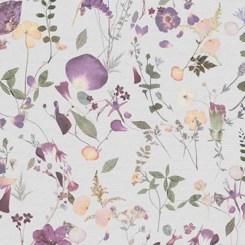 PROFHOME 397462-GU Blumen Tapete Floral Matt Violett Grün Gelb 0,53 m x 10,05 m 5,33 m2 Violett von Profhome
