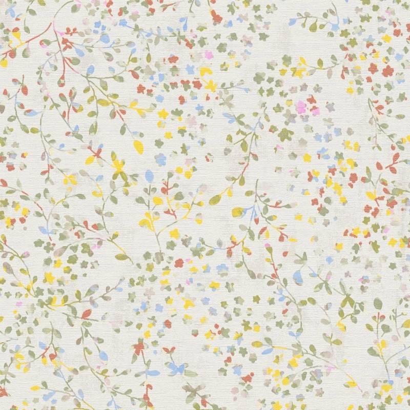 PROFHOME 397471-GU Blumen Tapete Floral Matt Creme Grün Gelb Blau 0,53 m x 10,05 m 5,33 m2 Creme von Profhome