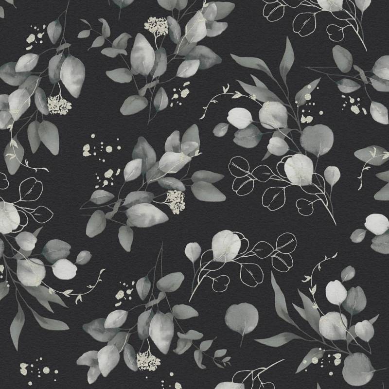 PROFHOME 397685-GU Landhaus Tapete Floral Schwarz Grau Silber 0,53 m x 10,05 m 5,33 m2 Schwarz von Profhome