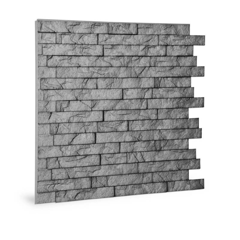 PROFHOME 3D 704500 Ledge Stone Portland Cement Dekorpaneel Stein Optik Grau 2 m2 610 x 600 x 0,8 mm 1 Karton 6 Paneele 2 m2 Grau von Profhome
