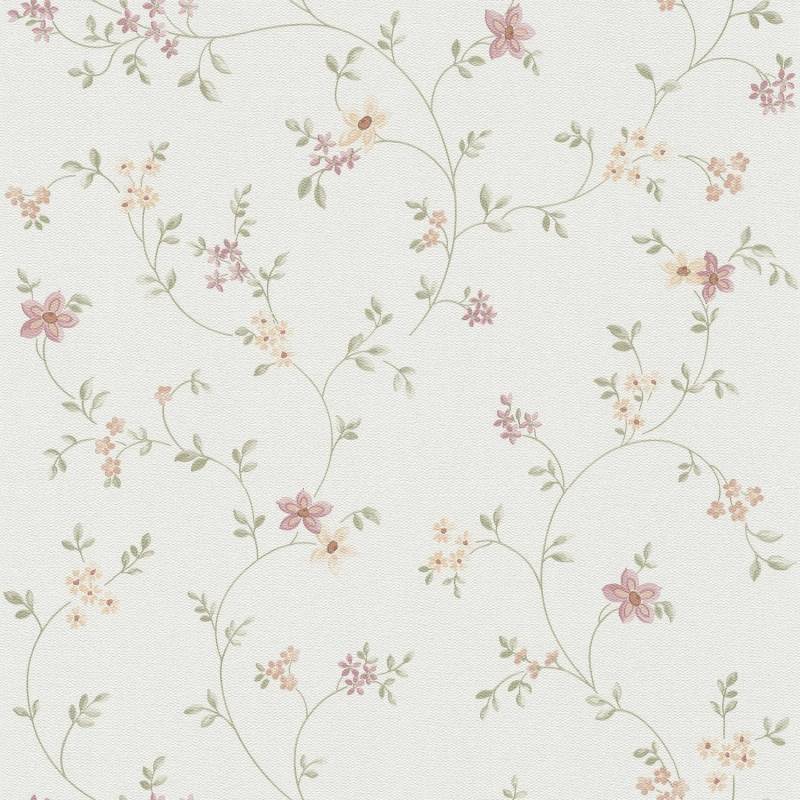 PROFHOME 937701-GU Blumen Tapete Floral Matt Weiß Grün Creme 0,53 m x 10,05 m 5,33 m2 Weiß von Profhome