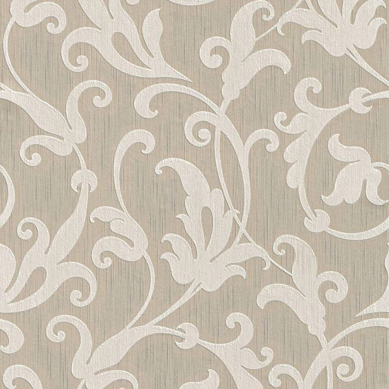 PROFHOME 954901-GU Textiloptik Tapete Barock Matt Beige Silber 0,53 m x 10,05 m 5,33 m2 Beige von Profhome