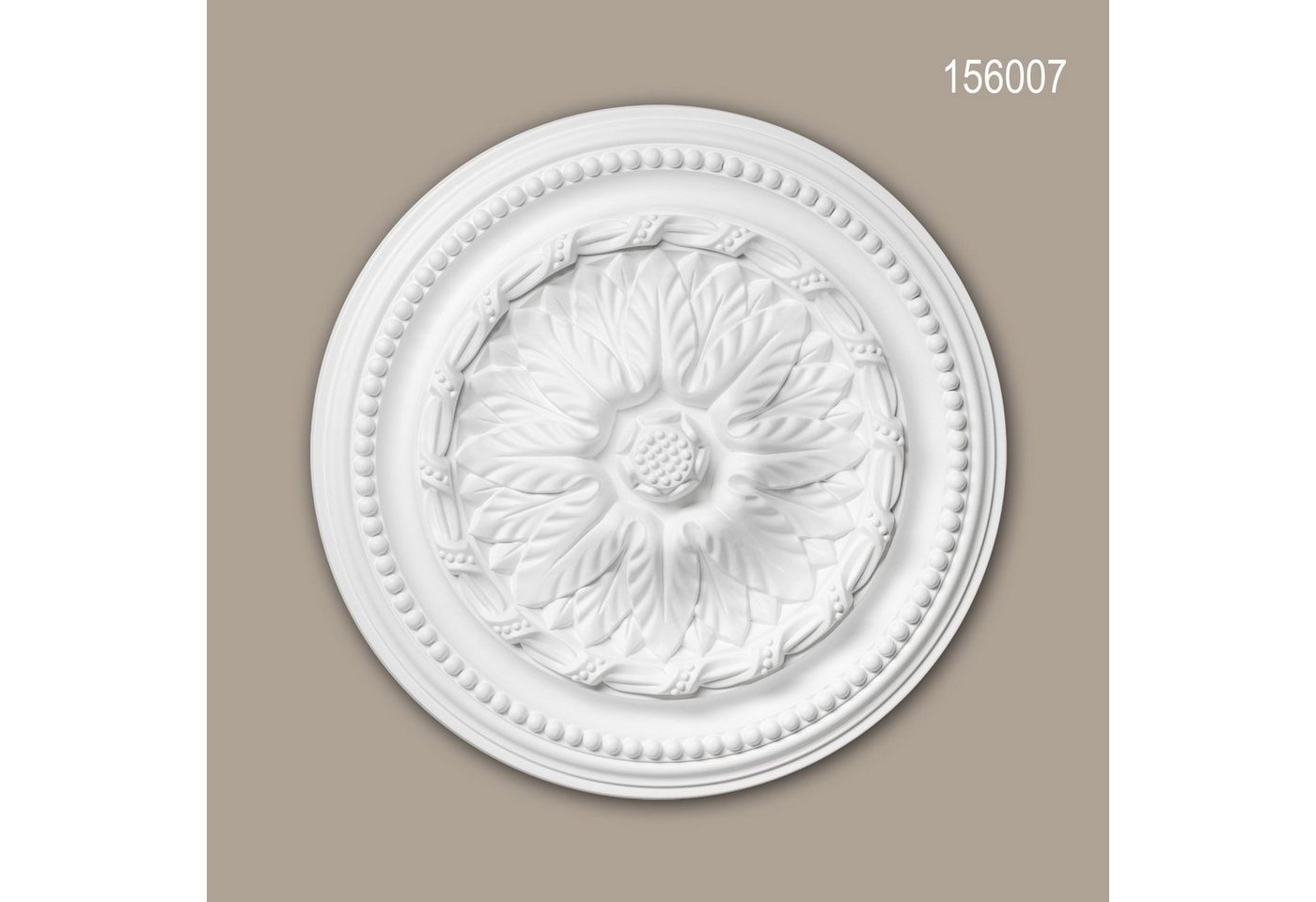 Profhome Decken-Rosette 156007 (Rosette, 1 St., Deckenrosette, Medallion, Stuckrosette, Deckenelement, Zierelement, Durchmesser 40 cm), weiß, vorgrundiert, Stil: Neo-Empire von Profhome