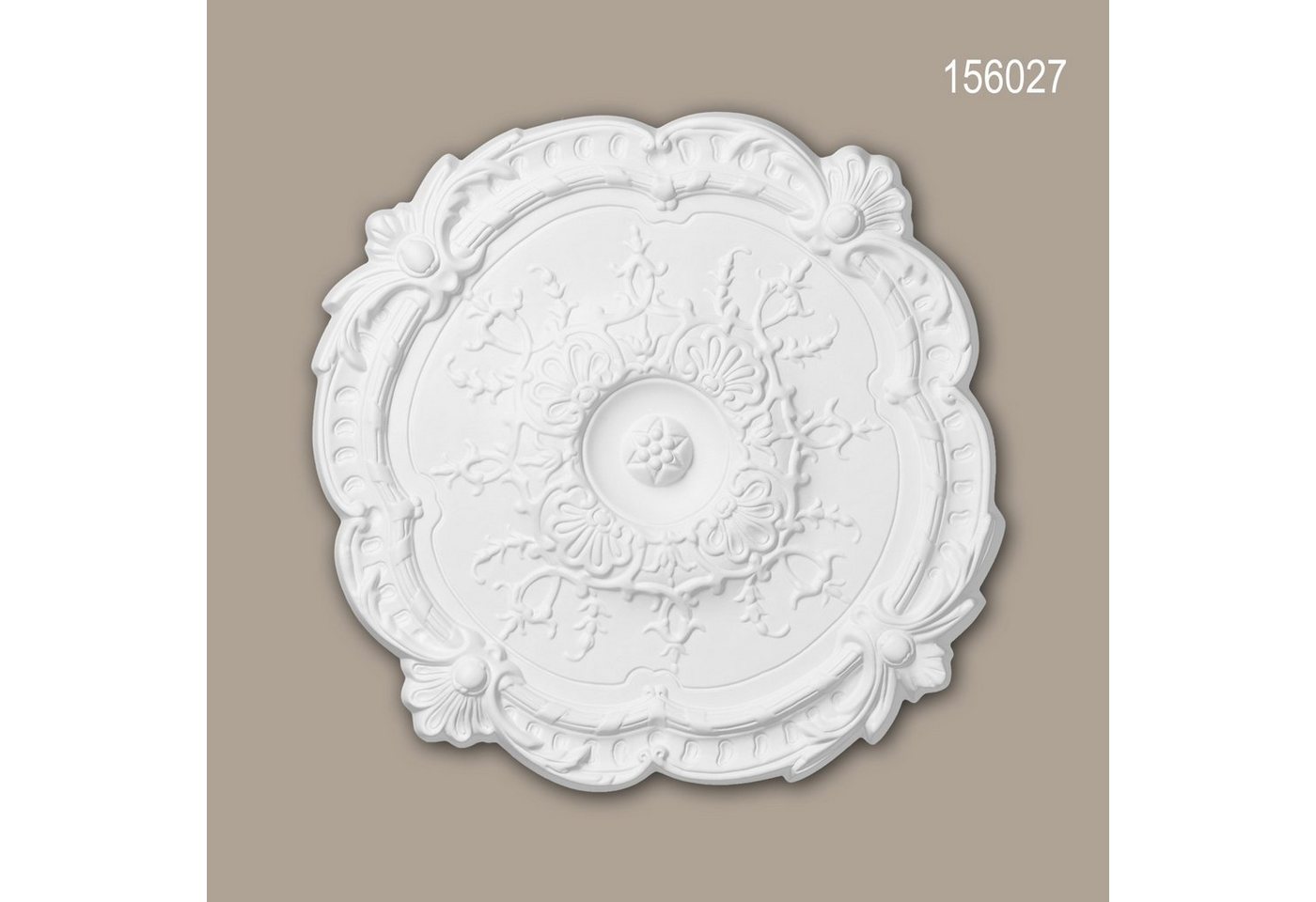 Profhome Decken-Rosette »156027« (Rosette, 1 Stück, Deckenrosette, Medallion, Stuckrosette, Deckenelement, Zierelement, Durchmesser 38,3 cm), weiß, vorgrundiert, Stil: Rokoko / Barock von Profhome