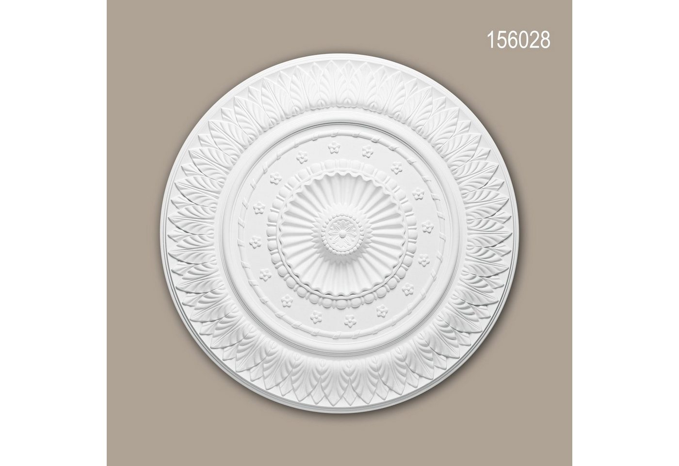 Profhome Decken-Rosette 156028 (Rosette, 1 St., Deckenrosette, Medallion, Stuckrosette, Deckenelement, Zierelement, Durchmesser 67 cm), weiß, vorgrundiert, Stil: Neo-Klassizismus von Profhome