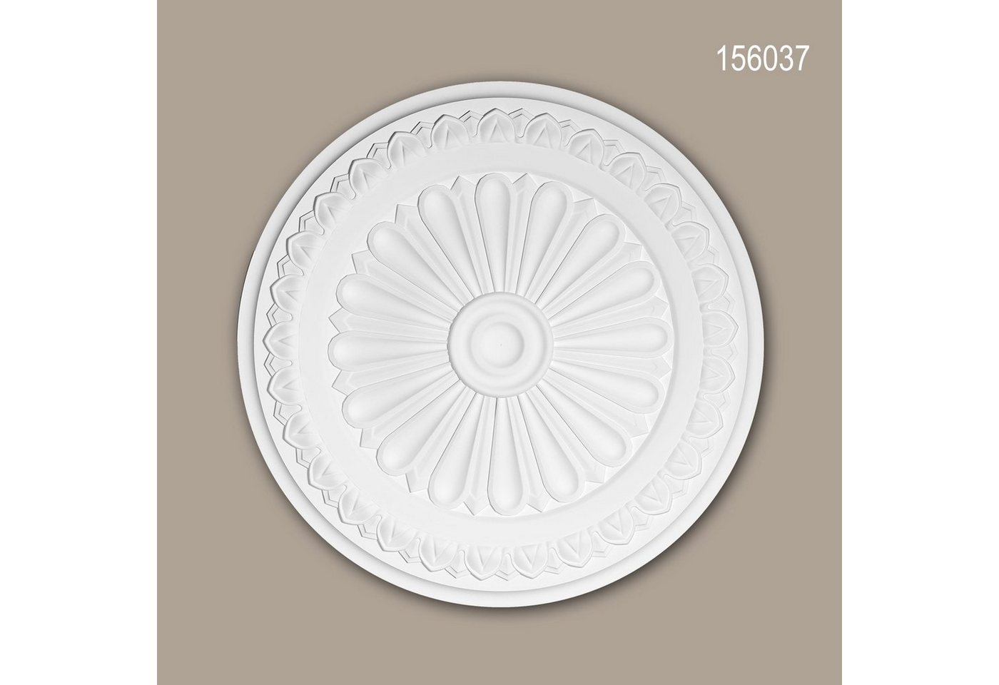 Profhome Decken-Rosette 156037 (Rosette, 1 St., Deckenrosette, Medallion, Stuckrosette, Deckenelement, Zierelement, Durchmesser 33 cm), weiß, vorgrundiert, Stil: Neo-Klassizismus von Profhome