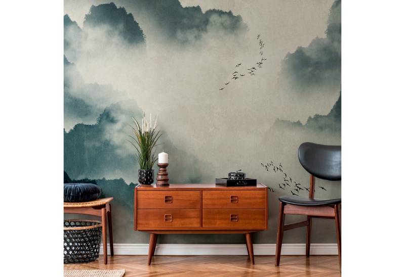 Profhome Vliestapete 382461-GU Fototapete Landschaft matt blau beige grau 3,71 m x 2,8 m, glatt, matt, (1 Rolle, 10.39 qm), heißgeprägte Vliestapete in blau von Profhome