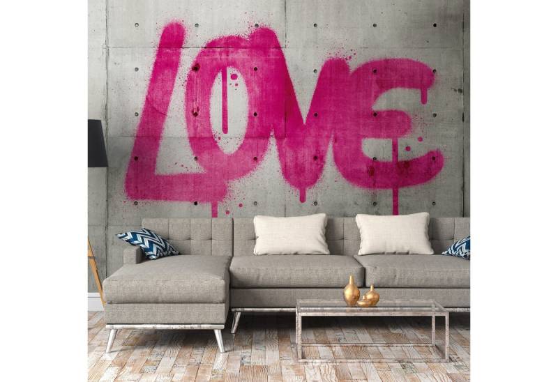 Profhome Vliestapete 382651-GU Fototapete Betonoptik matt grau pink 3,71 m x 2,8 m, glatt, matt, (1 Rolle, 10.39 qm), heißgeprägte Vliestapete in grau von Profhome