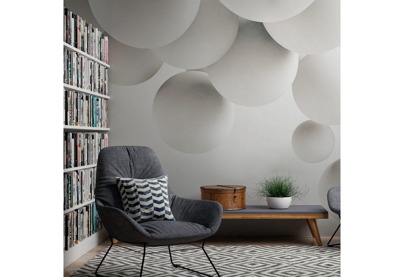 Profhome Vliestapete 382911-GU Fototapete 3D matt weiß grau 3,71 m x 2,8 m, glatt, matt, (1 Rolle, 10.39 qm), heißgeprägte Vliestapete in weiß von Profhome