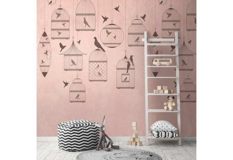 Profhome Vliestapete 382961-GU Fototapete Vogelmuster matt rosa grau 1,59 m x 2,8 m, glatt, matt, (1 Rolle, 4.45 qm), heißgeprägte Vliestapete in rosa von Profhome