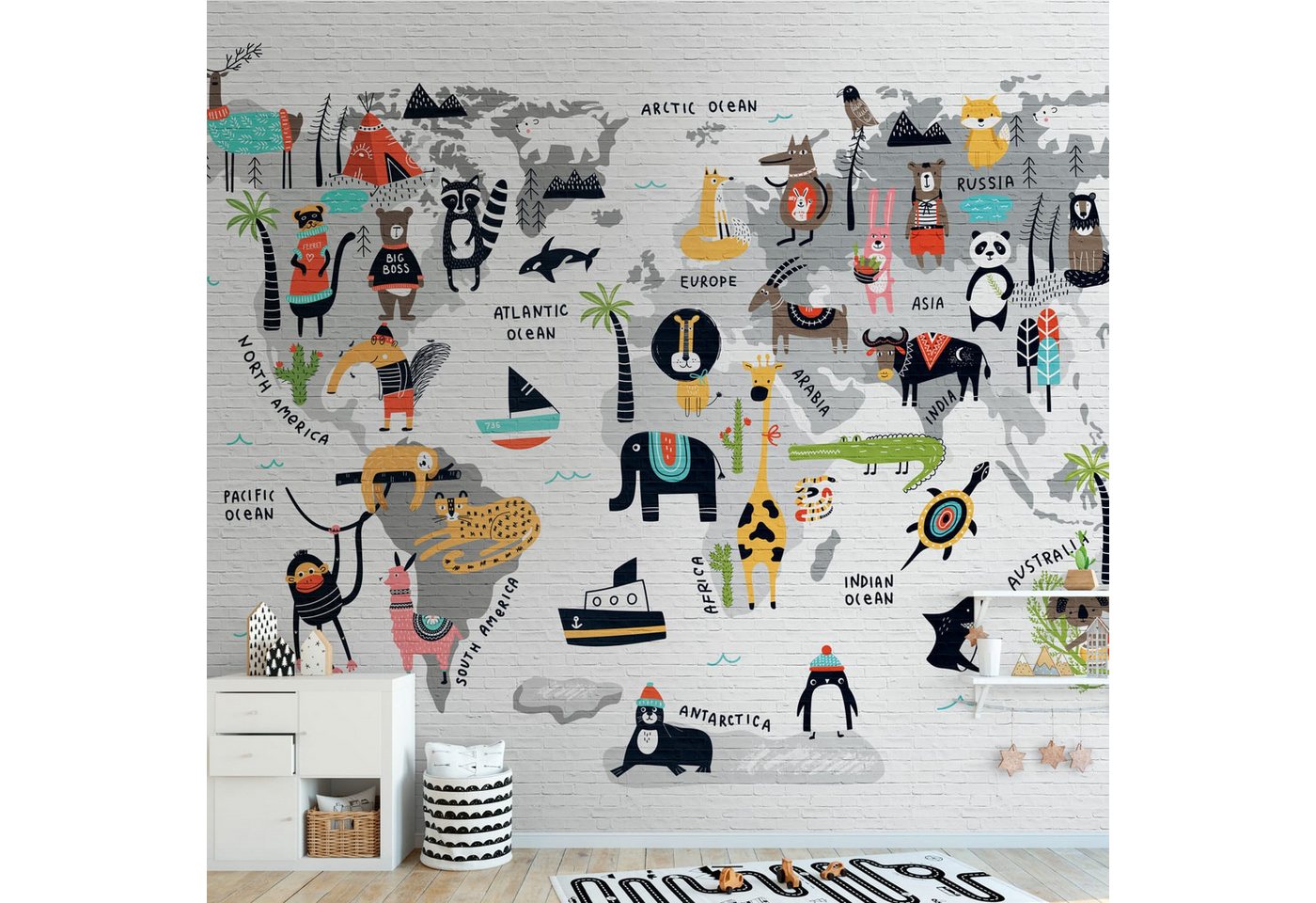 Profhome Vliestapete 382971-GU Kindertapete grau schwarz gelb blau 3,71 m x 2,8 m, glatt, matt, (1 Rolle, 10.39 qm), heißgeprägte Vliestapete in grau von Profhome