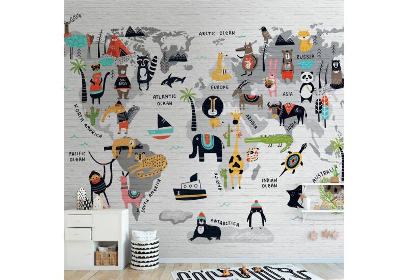 Profhome Vliestapete 382971-GU Kindertapete grau schwarz gelb blau 3,71 m x 2,8 m, glatt, matt, (1 Rolle, 10.39 qm), heißgeprägte Vliestapete in grau von Profhome