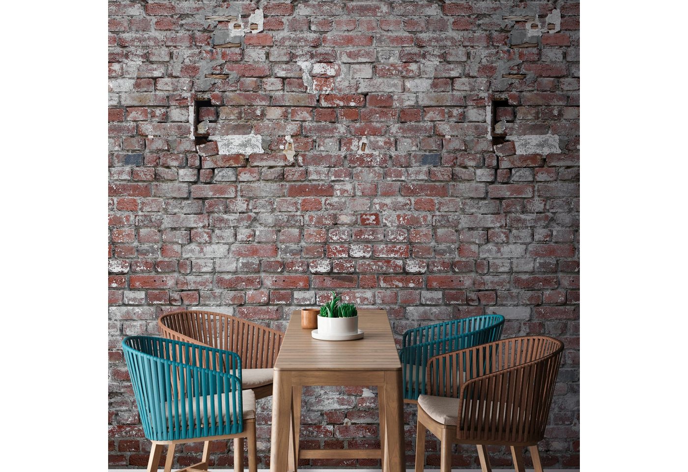 Profhome Vliestapete 383371-GU Fototapete Ziegelstein rot grau weiß schwarz 1,59 m x 2,8 m, glatt, matt, (1 Rolle, 4.45 qm), heißgeprägte Vliestapete in rot von Profhome