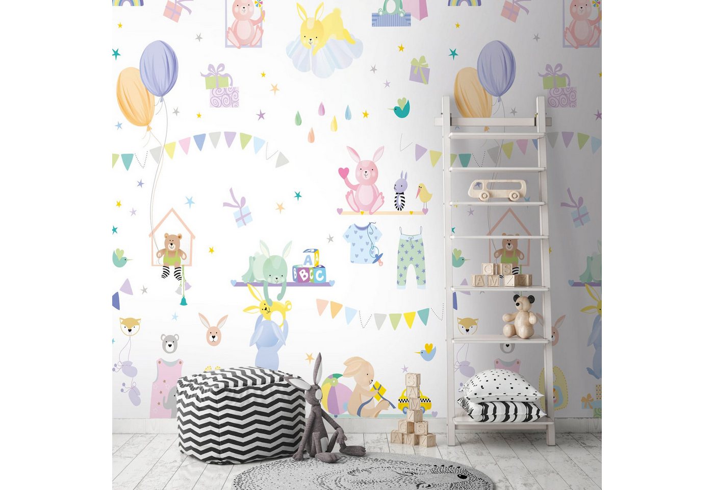 Profhome Vliestapete 391881-GU Fototapete Kindertapete lila rosa gelb blau 1,59 m x 2,8 m, glatt, matt, (1 Rolle, 4.45 qm), heißgeprägte Vliestapete in lila von Profhome