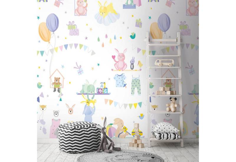 Profhome Vliestapete 391881-GU Fototapete Kindertapete lila rosa gelb blau 1,59 m x 2,8 m, glatt, matt, (1 Rolle, 4.45 qm), heißgeprägte Vliestapete in lila von Profhome