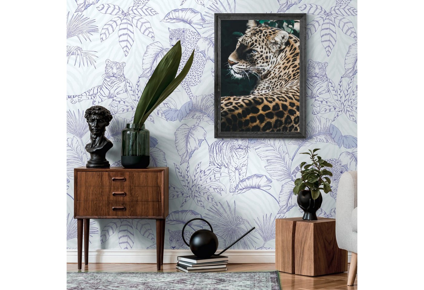 Profhome Vliestapete 392031-GU Fototapete Dschungel matt lila weiß 1,59 m x 2,8 m, glatt, matt, (1 Rolle, 4.45 qm), heißgeprägte Vliestapete in lila von Profhome