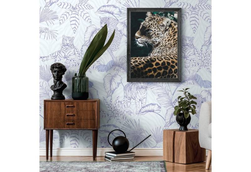 Profhome Vliestapete 392031-GU Fototapete Dschungel matt lila weiß 1,59 m x 2,8 m, glatt, matt, (1 Rolle, 4.45 qm), heißgeprägte Vliestapete in lila von Profhome