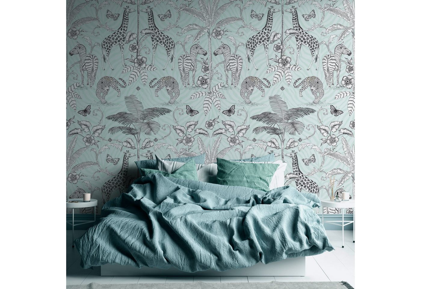 Profhome Vliestapete 392051-GU Fototapete Tiermotiv matt schwarz weiß grau 1,59 m x 2,8 m, glatt, matt, (1 Rolle, 4.45 qm), heißgeprägte Vliestapete in schwarz von Profhome