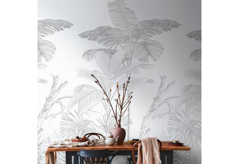 Profhome Vliestapete 392141-GU Fototapete Dschungel matt schwarz weiß 1,59 m x 2,8 m, glatt, matt, (1 Rolle, 4.45 qm), heißgeprägte Vliestapete in schwarz von Profhome