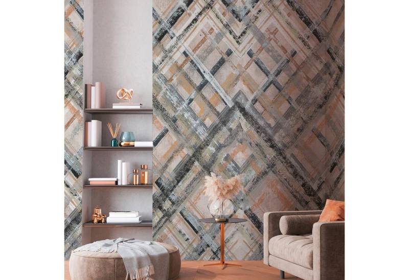 Profhome Vliestapete 392281-GU Fototapete Rauten Muster grau beige blau-grau 2,65 m x 2,8 m, glatt, matt, (1 Rolle, 7.42 qm), heißgeprägte Vliestapete in grau von Profhome