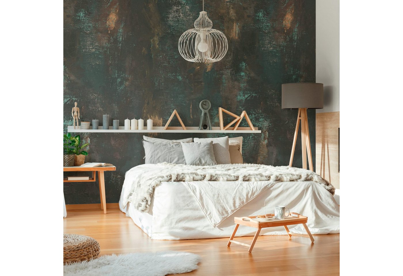 Profhome Vliestapete 392321-GU Fototapete Spachteloptik schwarz türkis 2,12 m x 2,8 m, glatt, matt, (1 Rolle, 5.94 qm), heißgeprägte Vliestapete in schwarz von Profhome