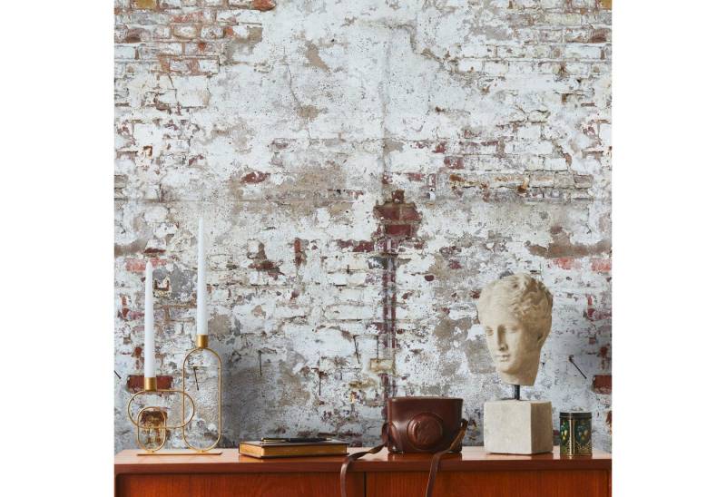Profhome Vliestapete 392381-GU Fototapete Ziegelstein weiß creme grau braun 1,59 m x 2,8 m, glatt, matt, (1 Rolle, 4.45 qm), heißgeprägte Vliestapete in weiß von Profhome