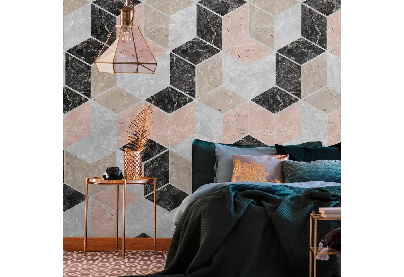 Profhome Vliestapete 393191-GU Marmoroptik grau beige schwarz rosa 1,59 m x 2,8 m, glatt, matt, (1 Rolle, 4.45 qm), heißgeprägte Vliestapete in grau von Profhome