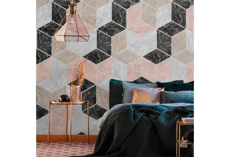 Profhome Vliestapete 393191-GU Marmoroptik grau beige schwarz rosa 1,59 m x 2,8 m, glatt, matt, (1 Rolle, 4.45 qm), heißgeprägte Vliestapete in grau von Profhome