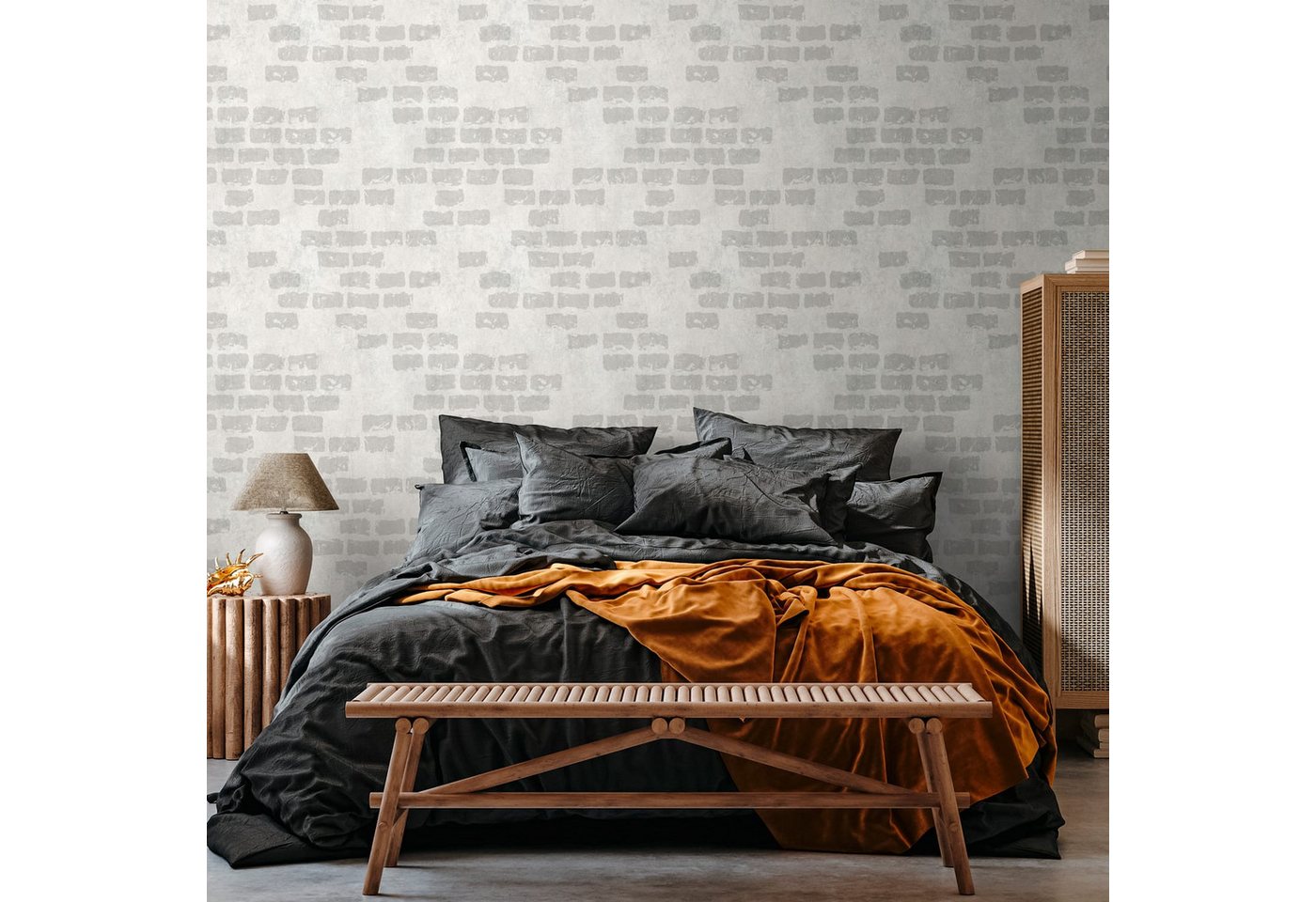 Profhome Vliestapete 398251-GU Fototapete Ziegelstein matt grau beige 1,59 m x 2,8 m, glatt, matt, (1 Rolle, 4.45 qm), heißgeprägte Vliestapete in grau von Profhome