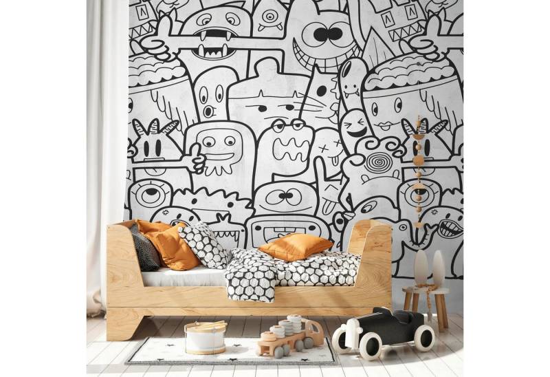 Profhome Vliestapete 398261-GU Fototapete Kindertapete matt schwarz weiß 1,59 m x 2,8 m, glatt, matt, (1 Rolle, 4.45 qm), heißgeprägte Vliestapete in schwarz von Profhome