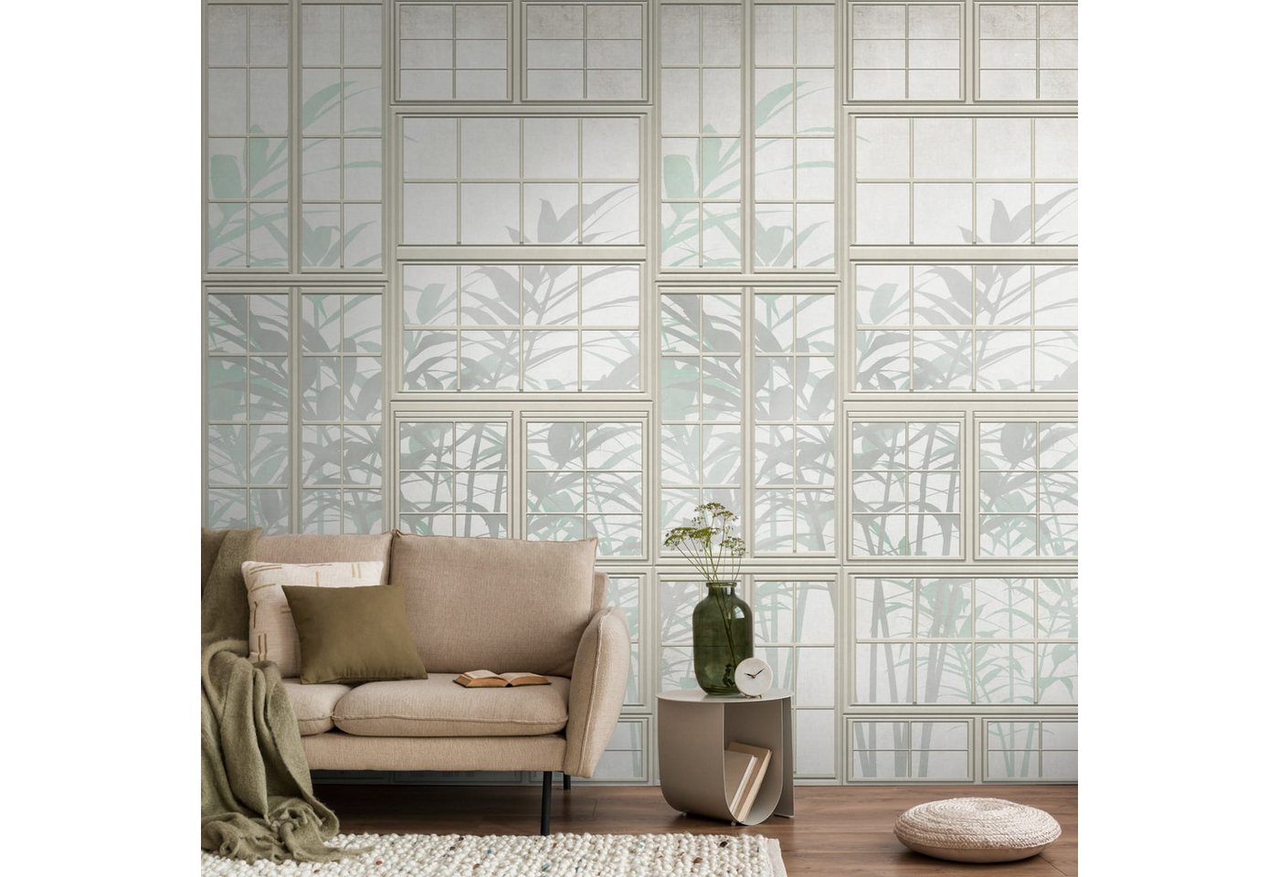 Profhome Vliestapete 398451-GU Fototapete 3D matt creme beige grün 1,59 m x 2,8 m, glatt, matt, (1 Rolle, 4.45 qm), heißgeprägte Vliestapete in creme von Profhome