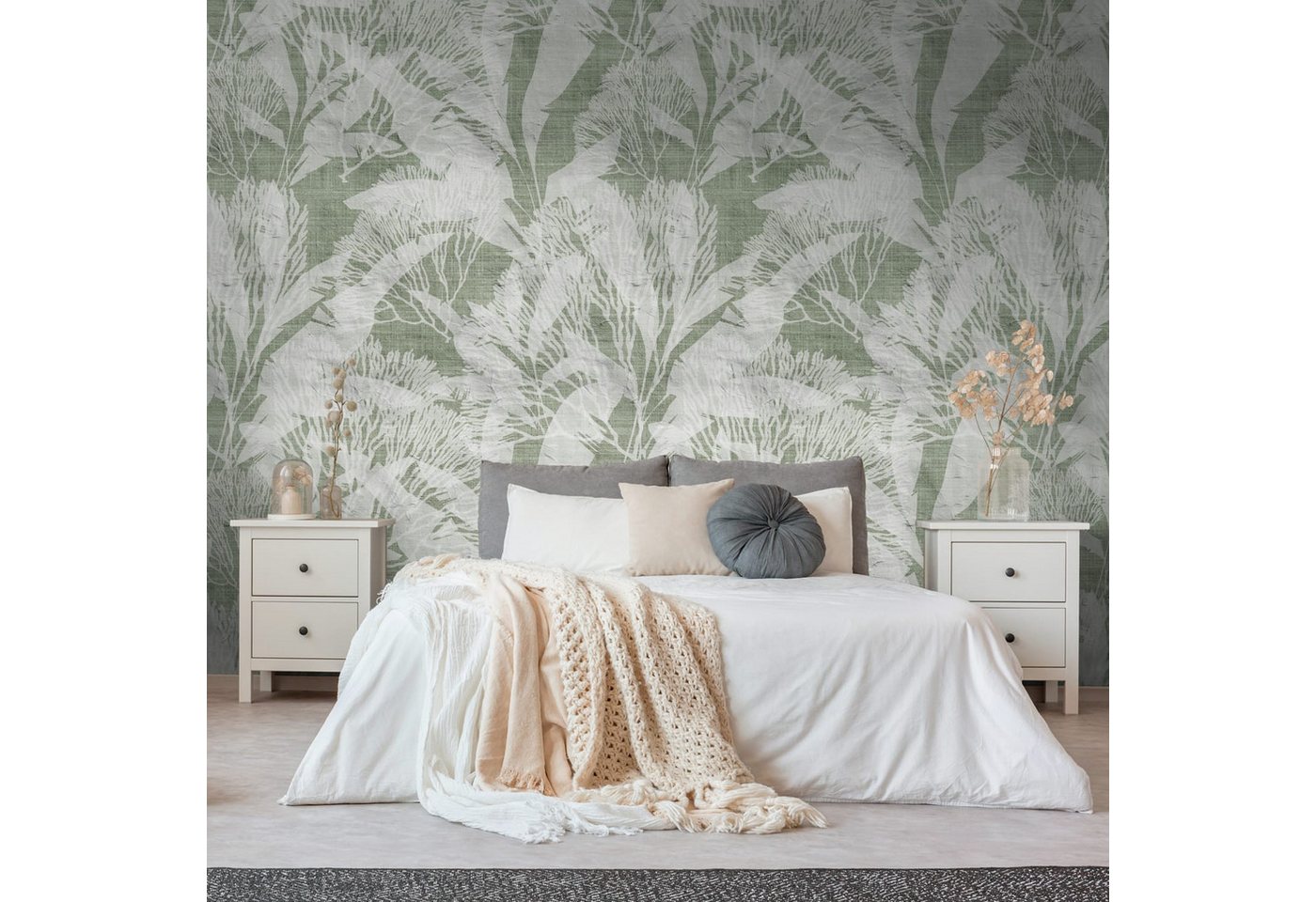 Profhome Vliestapete 398851-GU Fototapete matt grün weiß 1,59 m x 2,8 m, glatt, matt, (1 Rolle, 4.45 qm), heißgeprägte Vliestapete in grün von Profhome