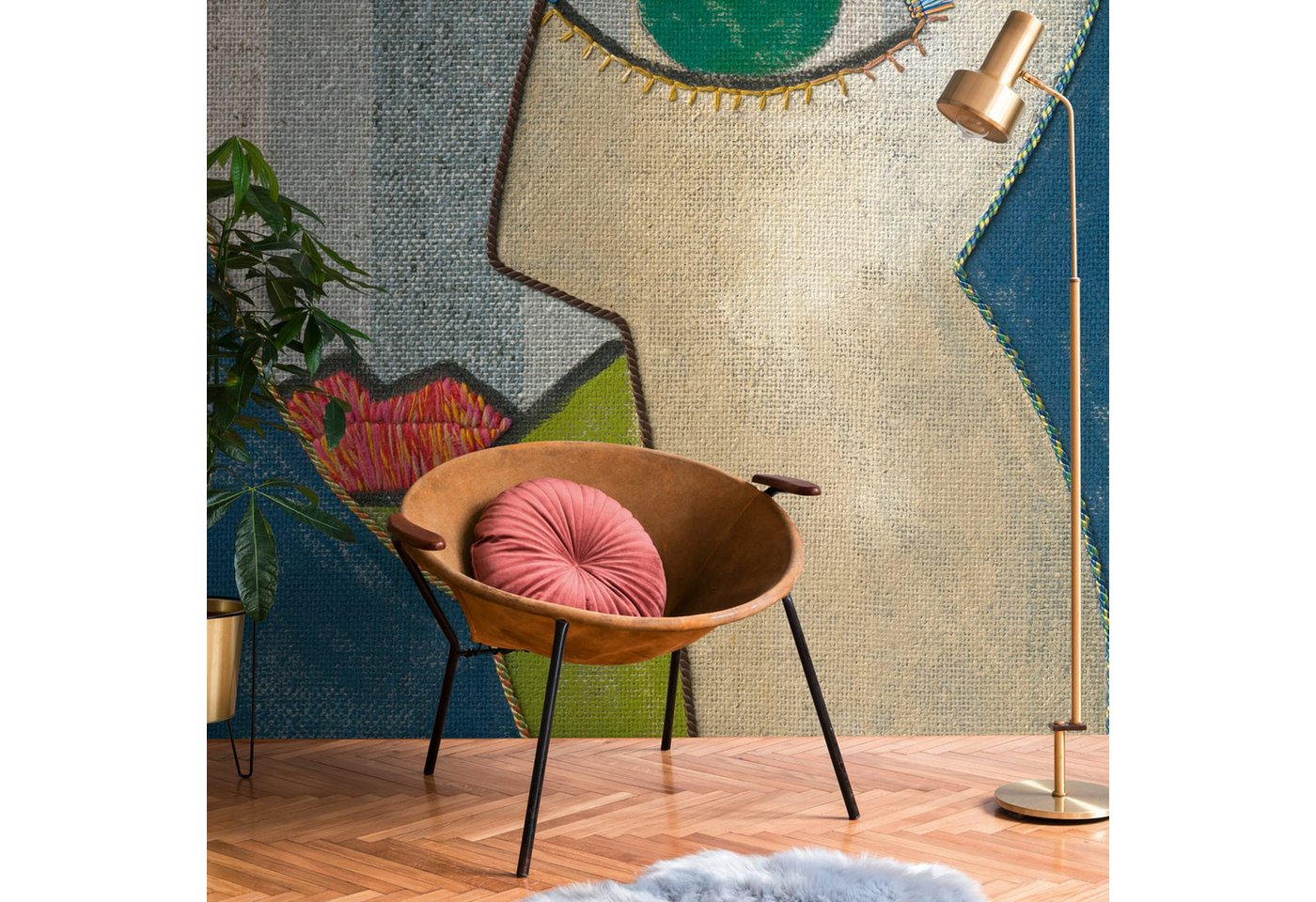 Profhome Vliestapete 398901-GU Fototapete Abstrakt matt blau beige grün pink 2,12 m x 2,8 m, glatt, matt, (1 Rolle, 5.94 qm), heißgeprägte Vliestapete in blau von Profhome