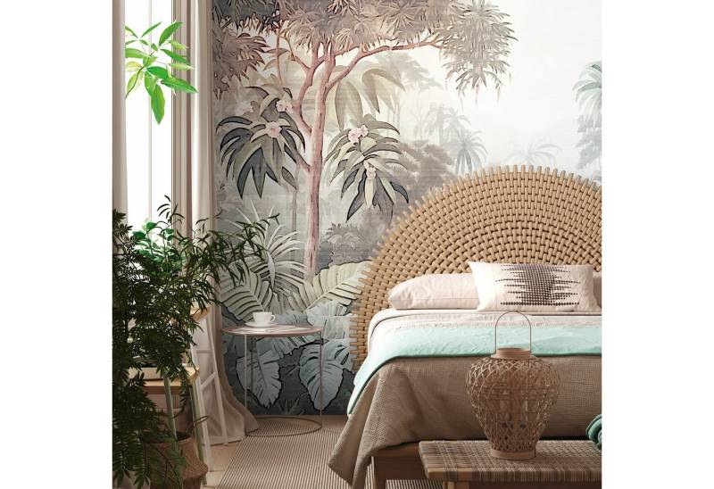 Profhome Vliestapete 399011-GU Dschungel matt braun blau grün weiß 3,71 m x 2,8 m, glatt, matt, (1 Rolle, 10.39 qm), heißgeprägte Vliestapete in braun von Profhome