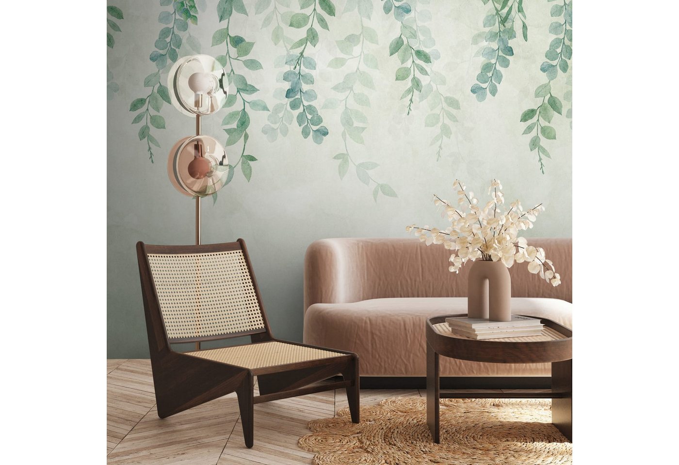 Profhome Vliestapete 399071-GU Fototapete matt grün blau creme-weiß 3,71 m x 2,8 m, glatt, matt, (1 Rolle, 10.39 qm), heißgeprägte Vliestapete in grün von Profhome