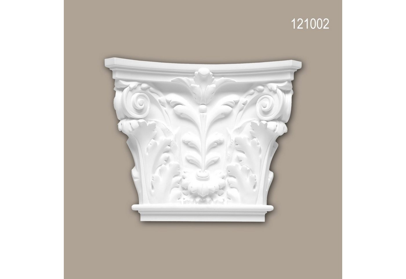 Profhome Wanddekoobjekt 121002 (Pilaster Kapitell, 1 St., Pilaster, Zierelement, Wanddekor, Schmuckelement), weiß, vorgrundiert, Stil: Korinthisch von Profhome