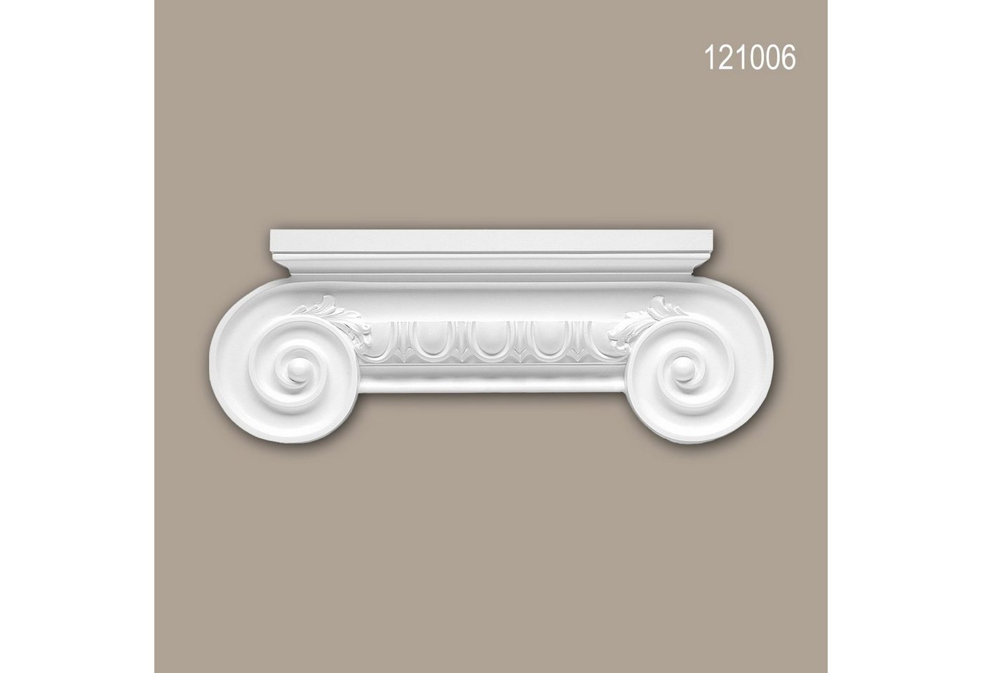 Profhome Wanddekoobjekt 121006 (Pilaster Kapitell, 1 St., Pilaster, Zierelement, Wanddekor, Schmuckelement), weiß, vorgrundiert, Stil: Ionisch von Profhome